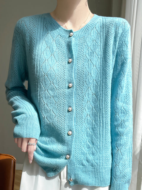 Women Autumn Wool O-Neck Cardigan Knit Sweater