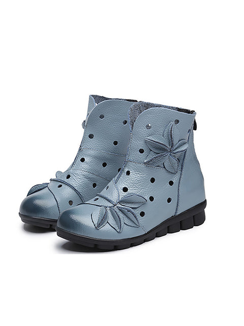 Women Spring Leahter Hollow Out Spliced Boots