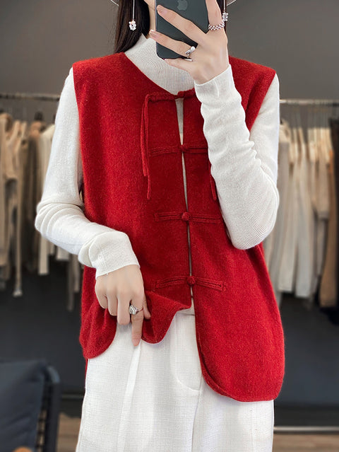 Women Casual Spring Wool O-Neck Knit Vest