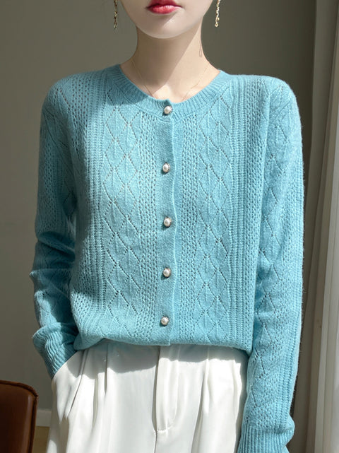 Women Autumn Wool O-Neck Cardigan Knit Sweater