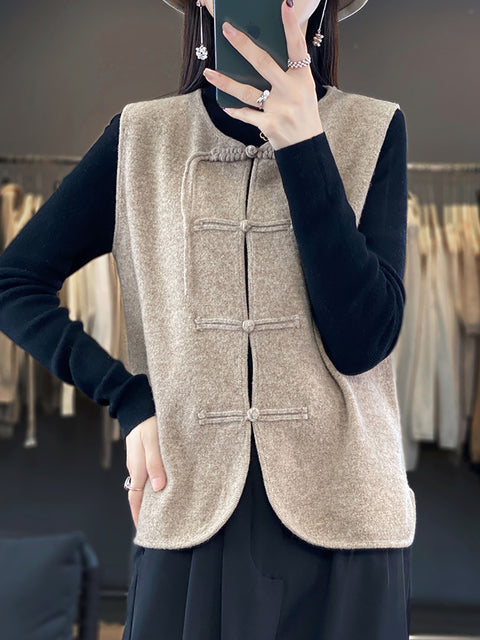 Women Casual Spring Wool O-Neck Knit Vest