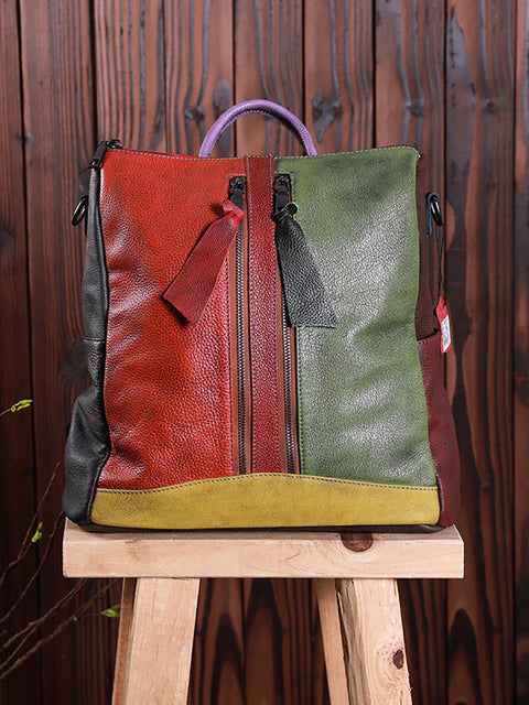 Multicolor Women Leather Zipper Backpack