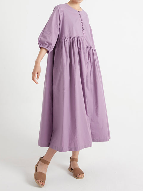 Drop Shoulder Cotton O Neck Summer Casual Loose Dress