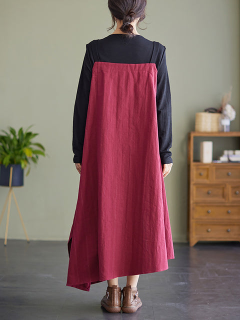 Long Sleeve Spring Patchwork Casual Red Dress