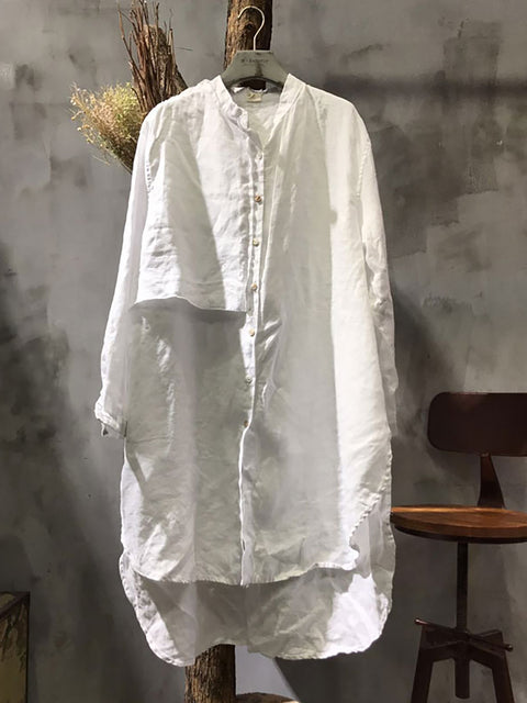 Plus Size Women Long Sleeve Splicing Linen Shirt