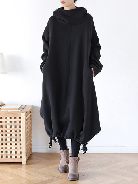 Plus Size Drawstring Irregular Hem Casual Cotton Dress