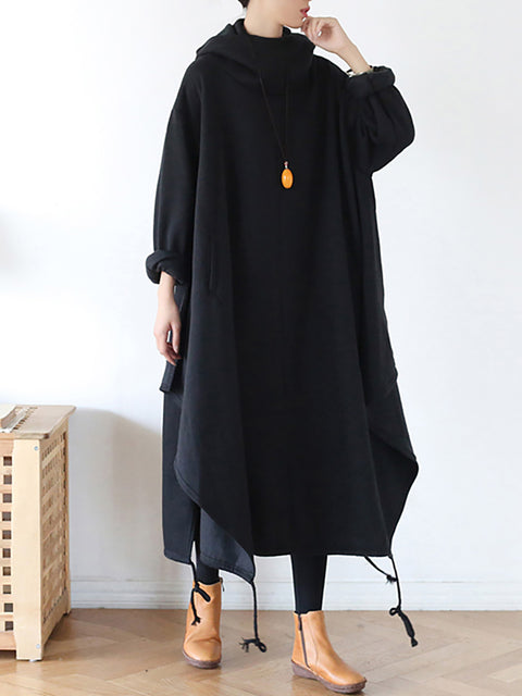 Plus Size Drawstring Irregular Hem Casual Cotton Dress