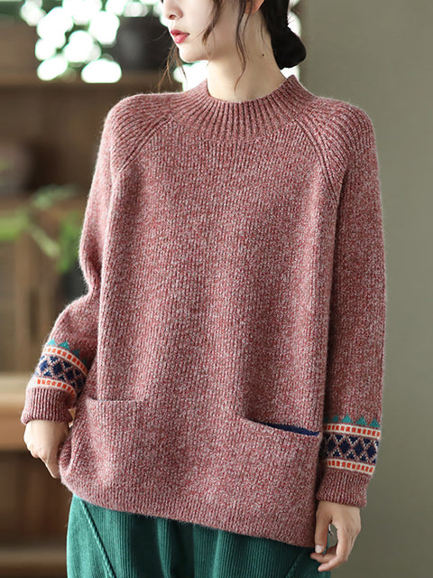 PLUS Size - Turtleneck Knitted Split Hem Long Sleeve Sweater