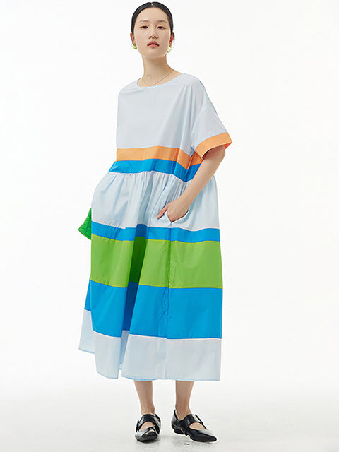 Stripe Summer Loose Casual Pleated Dress