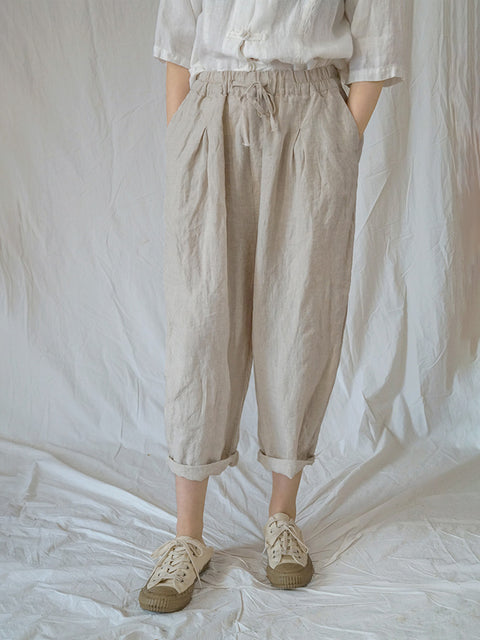 Plus Size Drawstring Linen Women Summer Harem Pants