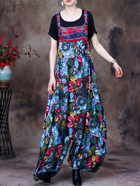 Summer Vintage Floral Women Retro Jumpsuit