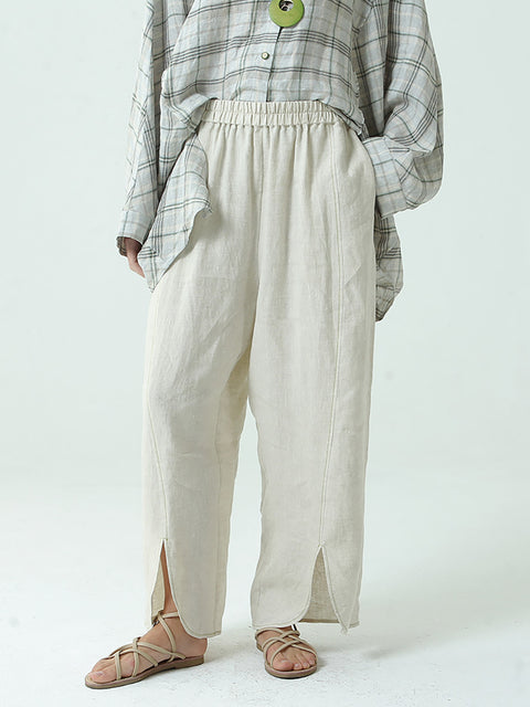 Plus Size Women Linen Wide Leg Pants